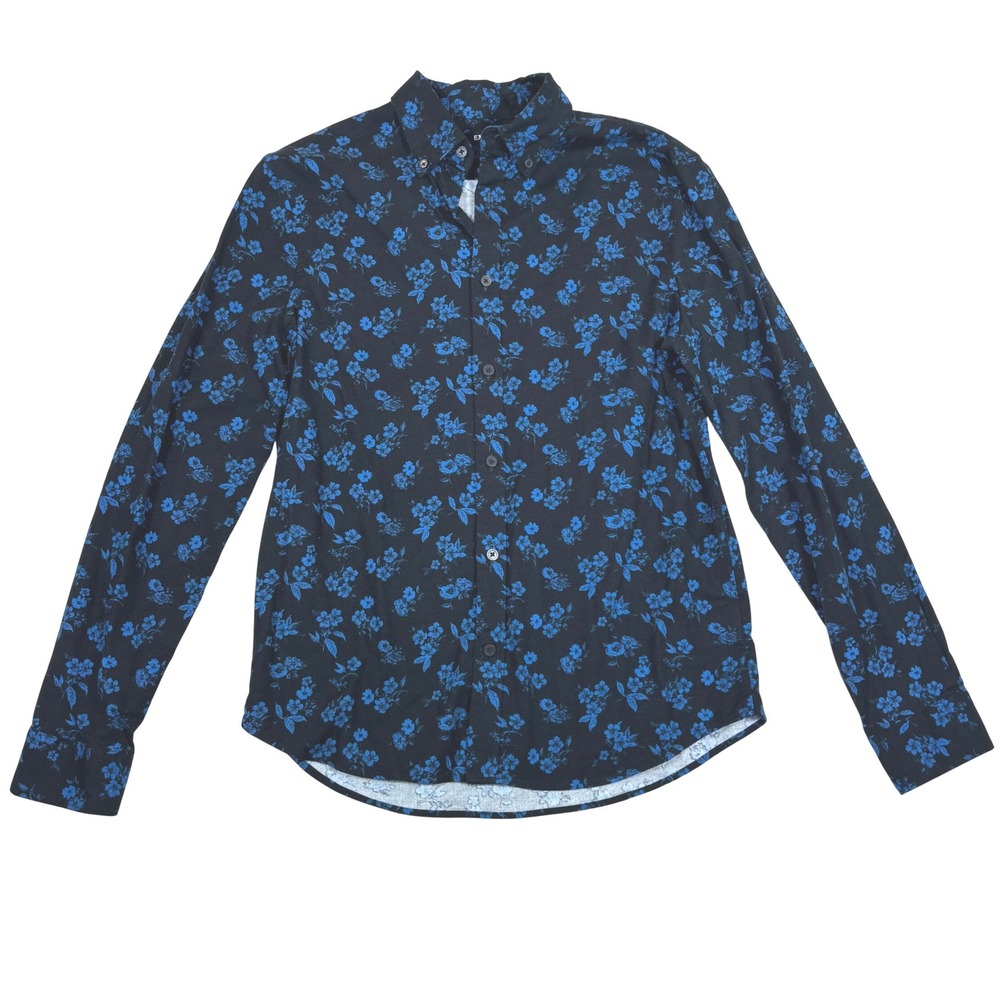 Express Men Small Black Dark Blue Floral Long Sleeve Button Down Indie Shirt NWT